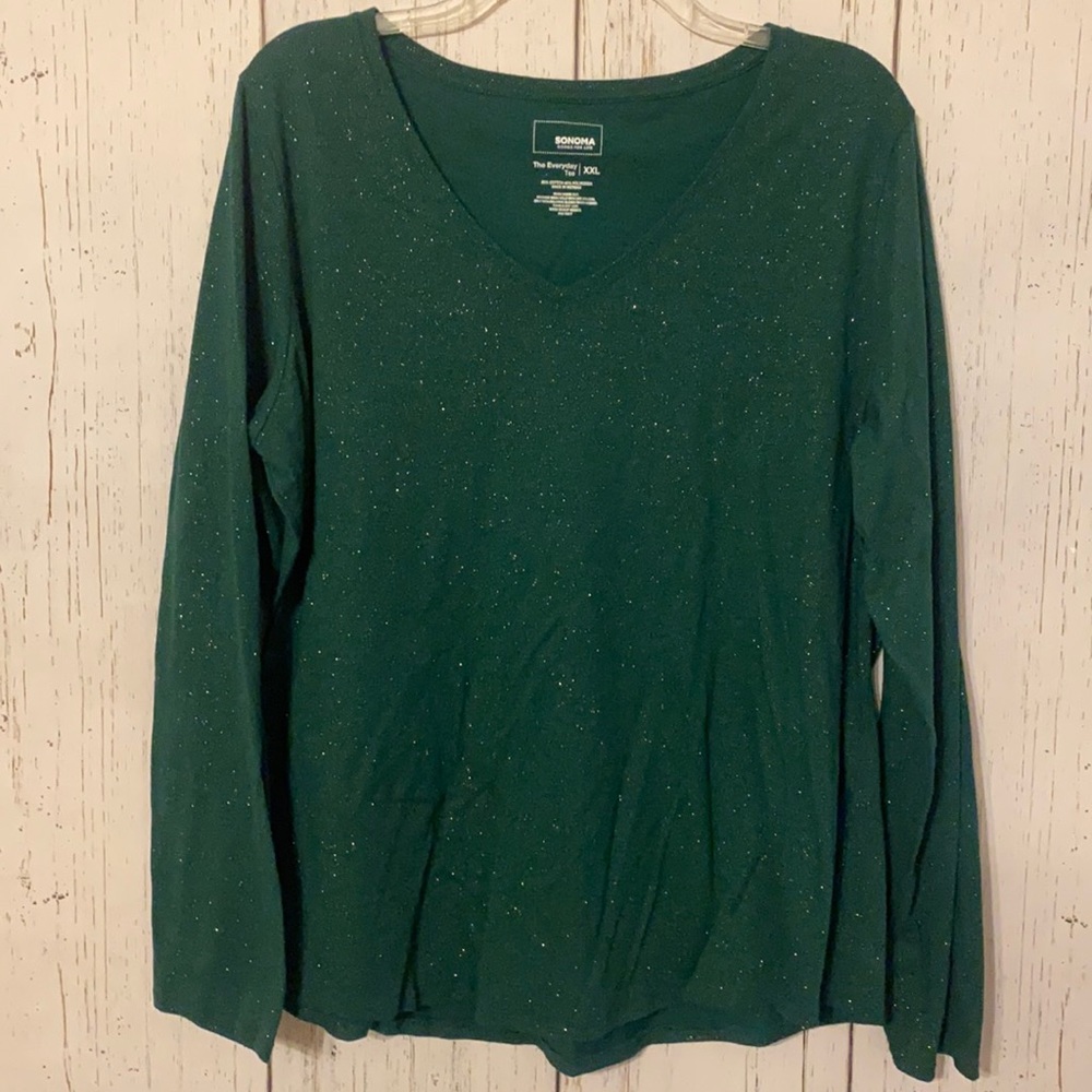 Green with gold sparkle long sleeve tee